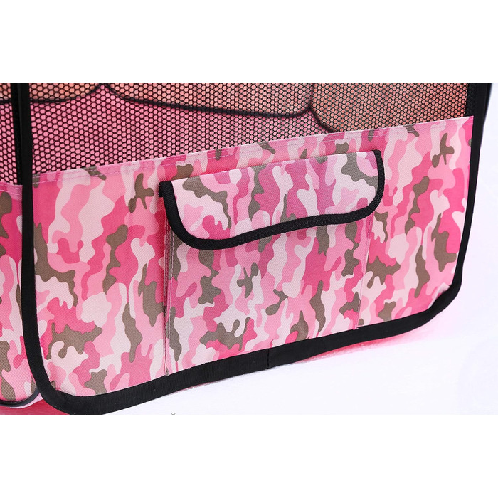 Портативний вольєр для домашніх тварин Pawer, 114x61 см, 8 панелей, рожевий камуфляж, 600D Oxford, для котів/собак/цуценят