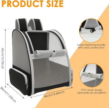 Складаний рюкзак для кота, рюкзак для домашніх тварин з сіткою, портативний рюкзак для собак з м'якою підстилкою до 6,8 кг, дихаючий рюкзак-переноска для собак, подорожей, прогулянок (сірий)