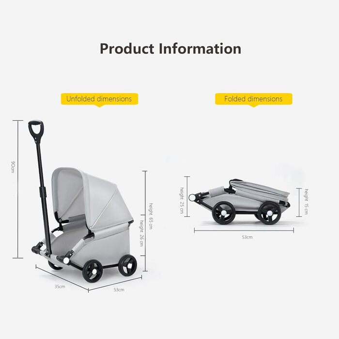 Візок для собак Loyimioo Mini - легкий, складаний, з UV-захистом та поворотним ручками. Підходить для маленьких та середніх собак. Колір: сірий.