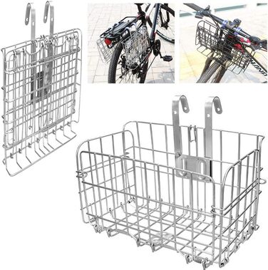 Складаний велосипедний кошик на кермо, сітчаста конструкція, знімний, передній/задній, нержавіючий, для студентів/альпіністів/кемпінгу (Срібний)