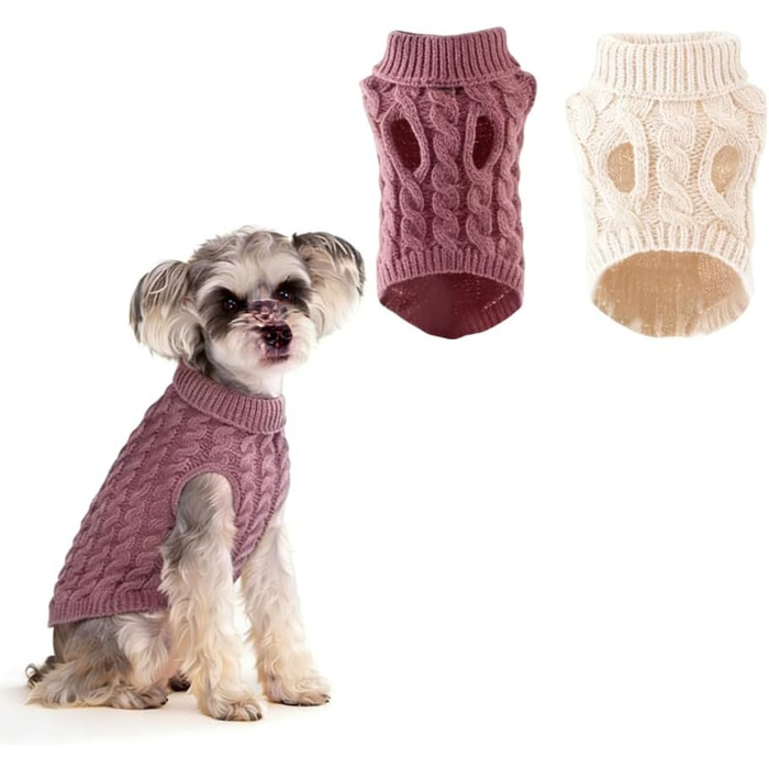 2 шт. в'язаний собачий светр з коміром-гетром, теплий та дихаючий зимовий светр для маленьких собак (такса), затишний дизайн з косами та смужками, можна прати в пральній машині