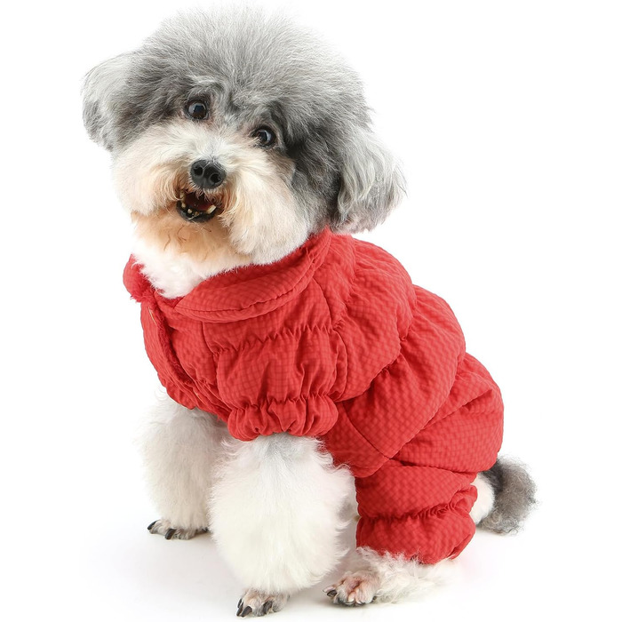 Зимовий теплий комбінезон для собак, тепла куртка-комбінезон для маленьких собак, флісова підкладка, водонепроникний, для Yorkie, Chihuahua, зелений (XL, червоний)