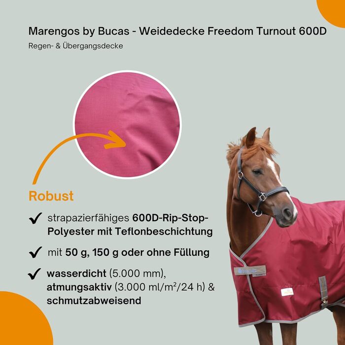 Водонепроникна попона для лошадей Marengos by Bucas Freedom Turnout 600D, демісезонна накидка з підкладкою та перехресними ременями, бордовий/темно-синій, 125 см (без наповнювача)