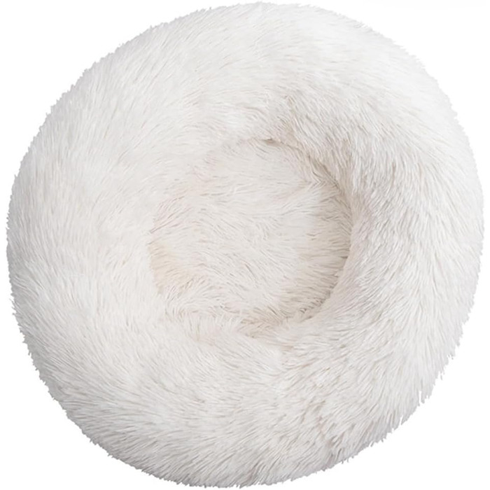 М'яке ліжко для собак та котів у вигляді подушки-пончика, 70 см, білий колір. Зручне, антиковзне, з довгого плюшу, для маленьких собак та котів. Ідеальне подарунок.