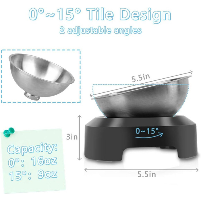 Підвищені годівниці для котів з нержавіючої сталі, набір 2 шт. (1 годівниця), антиковзні, для запобігання нудоти, миються в посудомийній машині