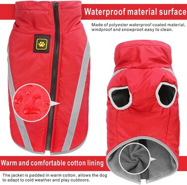 Водонепроникний зимовий теплий одяг для собак, вітрозахисний одяг для домашніх тварин, теплий одяг для собак, флісова куртка, комплект одягу для маленьких, середніх та великих собак, жилет з отвором для шлейки XL-6XL (Червоний, XL)