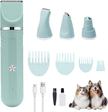 Набір для грумінгу собак 4-в-1: ножиці, щітка, гребінець, тример. Для собак, котів, цуценят. Зелений