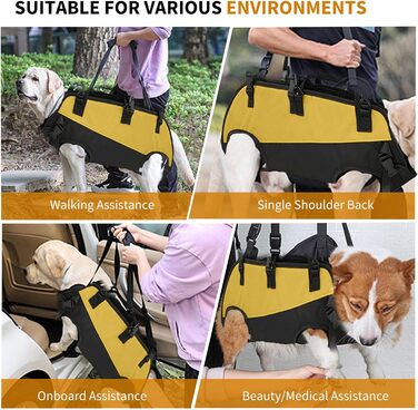 Шлейка-рюкзак для собак PETCUTE, для великих собак, з ручкою, регульована, для собак з артритом та проблемами з суглобами, 7.5-15 кг (S, чорний+жовтий)
