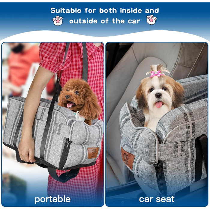 Автокрісло для собак до 5.4 кг | Універсальна консоль для авто | Знімне, миється | Безпечне автокрісло для тварин (Смугастий сірий, Один розмір)