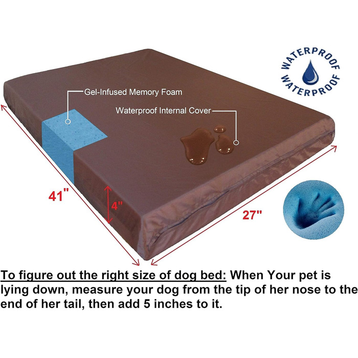 Ортопедичне ліжко для собак із меморі-піни dogbed4less, замша, водонепроникний чохол, з додатковою сумкою, для великих собак 107x71 см