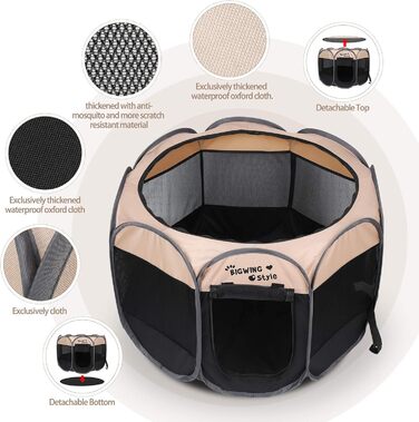 Вольєр для собак та котів BIGWING Style XL, бежевий: вольєр-забіг для цуценят, переноска для тварин, водовідштовхувальне накриття