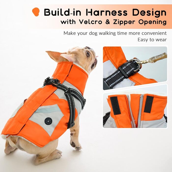 Теплий зимовий куртка для великих собак, флісова підкладка, водонепроникний та вітронепроникний, з блискавкою (Оранжевий, XL)