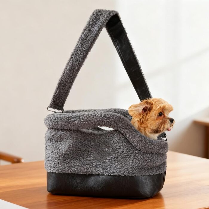 Транспортувальна сумка для собак - м'яка переноска для маленьких собак, легка та портативна, схвалена авіакомпаніями, з сіткою для вентиляції та плечовим ременем (сіра)