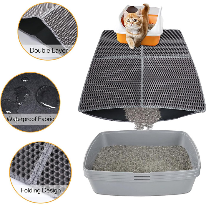 Килимок для котячого туалету Asoway Katzenklo, 76x61 см, з подвійним шаром, стільниковий дизайн, портативний, для котячого туалету