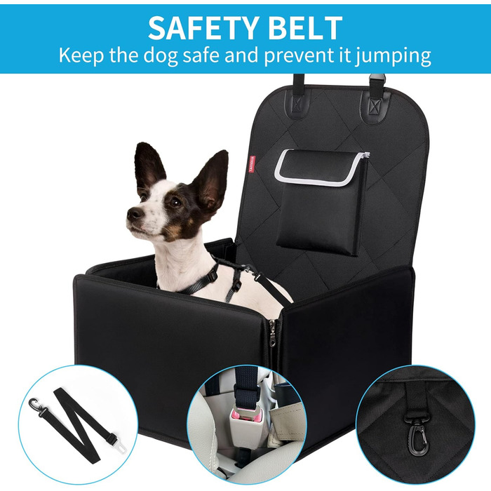Автокрісло для собак Tamowa, чорне, для маленьких та середніх порід, на переднє та заднє сидіння, з ременем безпеки, водовідштовхувальне