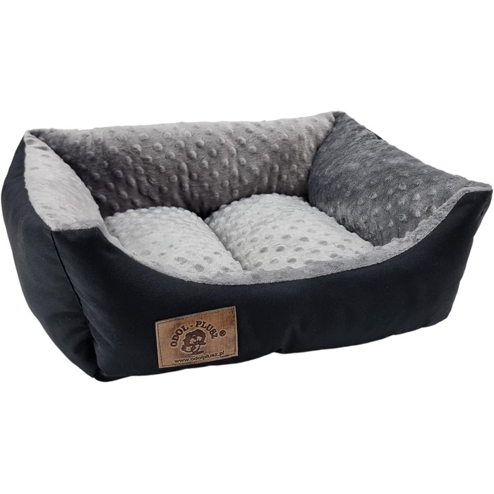 Ліжко для собак Odolplusz: корзина, лежанка, диван для маленьких собак | з наповнювачем з силіконових кульок | гіпоалергенне | 50x40 см (чорний + мінки сірий)