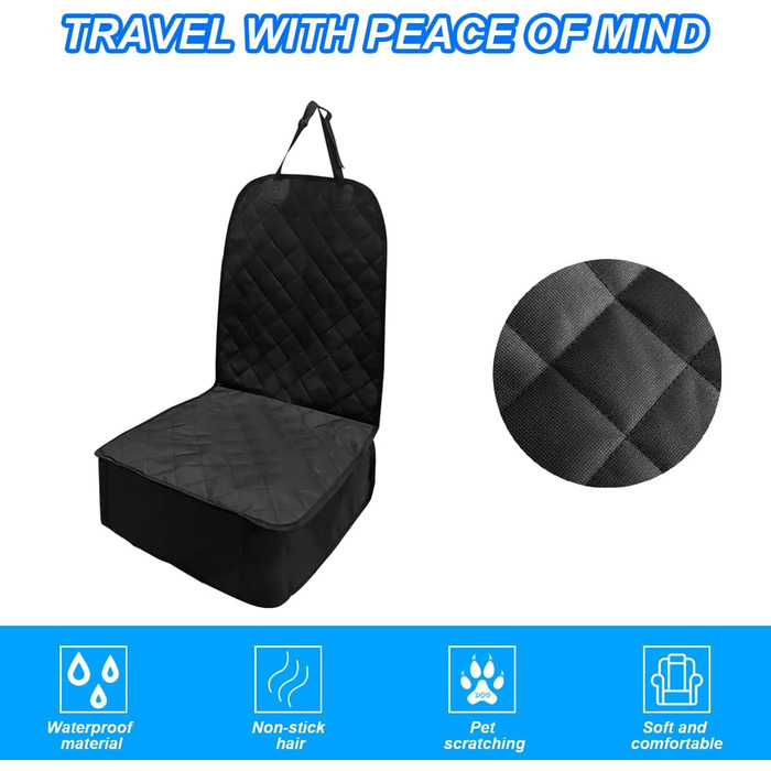 Чохол на автосидіння для собак, універсальний, водонепроникний, антиковзний, з пряжкою, з підкладкою для більшості авто, SUV та MPV (Чорний)