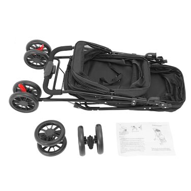 Складаний візок для собак та котів, 2-поверховий, з сумкою та ременями безпеки (Чорний)