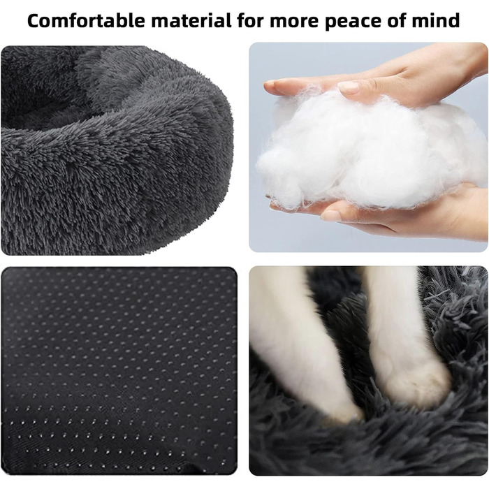 Кругле ліжко для котів та собак Nisrada, 60 см, сіре, з антиковзною основою, для тварин, мисок, цуценят