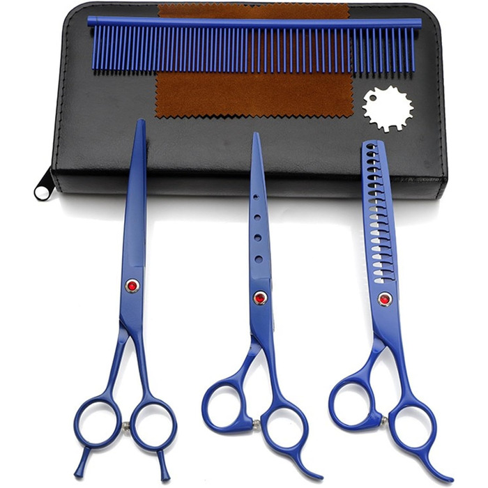 Набір ножиць для собак 3 в 1: прямі, зубчасті та вигнуті ножиці для собак, котів та інших тварин