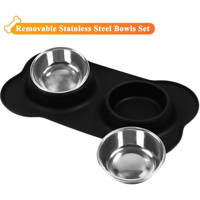 Миска для собак VIVAGLORY Splashfree - нерозливна миска, 810 мл, чорна, з силіконовим килимком, нержавіюча сталь