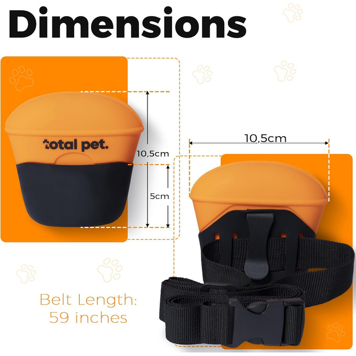 Ласощі для собак: силіконовий мішечок для ласощів з кліпсою та магнітною застібкою, з ремінцем, оранжево-чорний колір