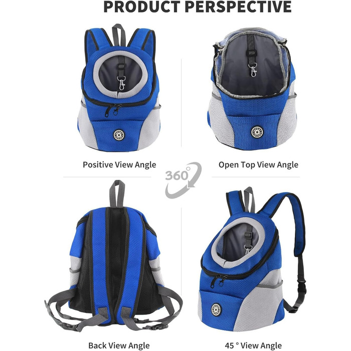 PETCUTE Рюкзак-переноска для собак і котів, блакитний, з регульованим ременем, водонепроникним дном та дихаючою передньою кишенею