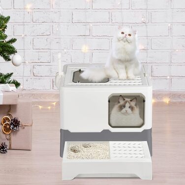 Туалет для котів Homewell з кришкою і лопаткою, шафа-дизайн, багатофункціональний, комфортний, 45x35x38 см, сірий, модель 5