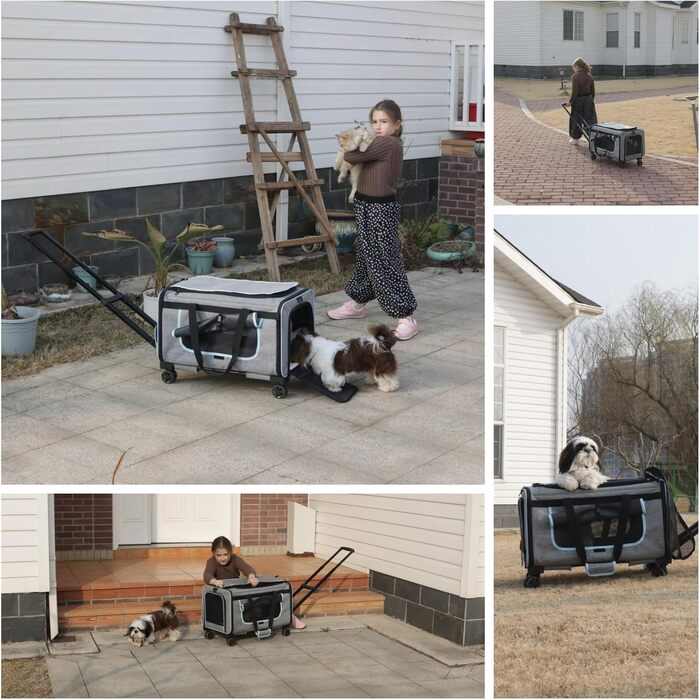 Транспортер для тварин на колесах для котів та собак, сумка-переноска з знімними колесами та пральним вкладишем, плечовий ремінь, портативний транспортер для відпочинку на природі та подорожей на авто (Макс.20 кг)