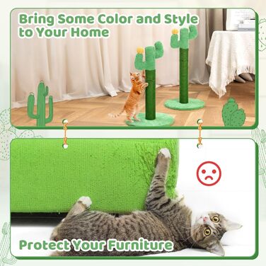 Когтеточка для котів Happy & Polly Кактус, джутова, 50 см, міцна основа, для кошенят і дорослих, зелена