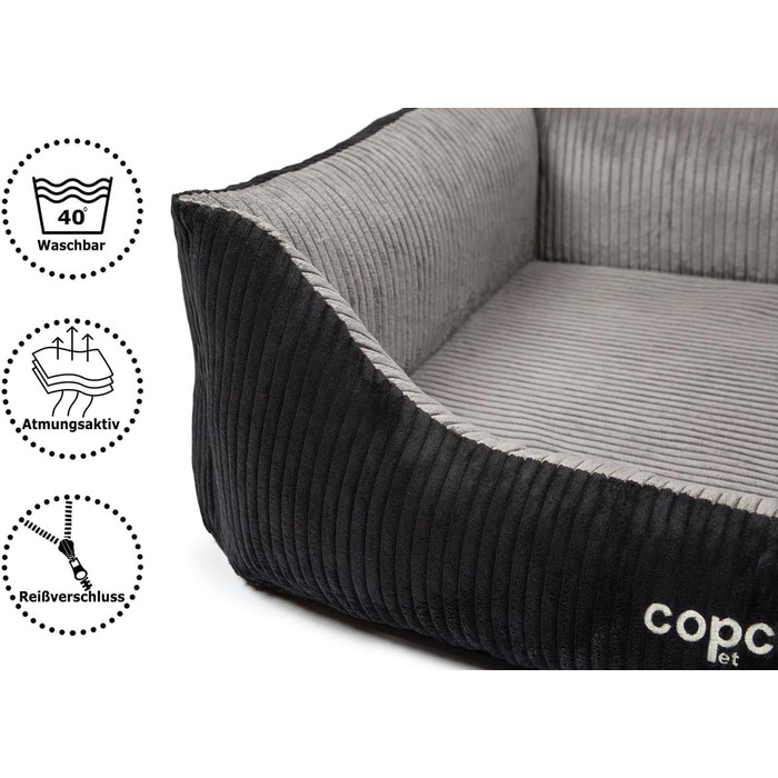 Ортопедичне собаче ліжко CopcoPet з м'якої тканини, легко миється - для великих собак, з неслизьким дном - захищає суглоби, кошик для собак XXL, чорний/сірий, 110 x 90 см