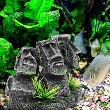 Декорація для акваріума Moai – голова острова Пасхи, скульптура Ahu Akivi, укриття для риб, прикраса для прісноводного та морського акваріума, ландшафтний орнамент, бренд minkissy