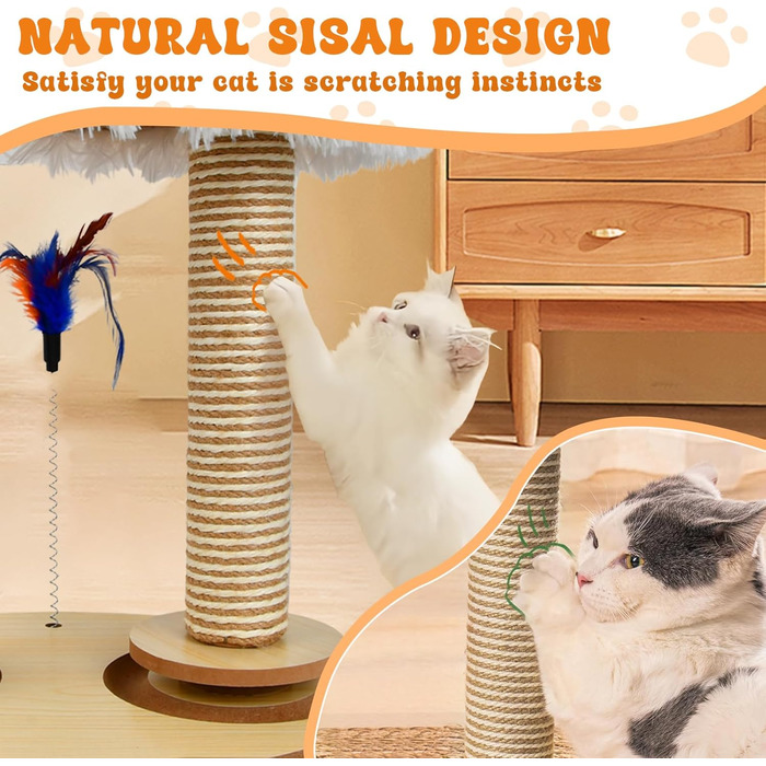 Кігтеточка-гойдалка для котів з платформою, сизаль, зручне ліжко з штучного хутра, іграшки для котів (2 м'яти, 4 дерев'яні, 1 інтерактивна джура), 5 шт.