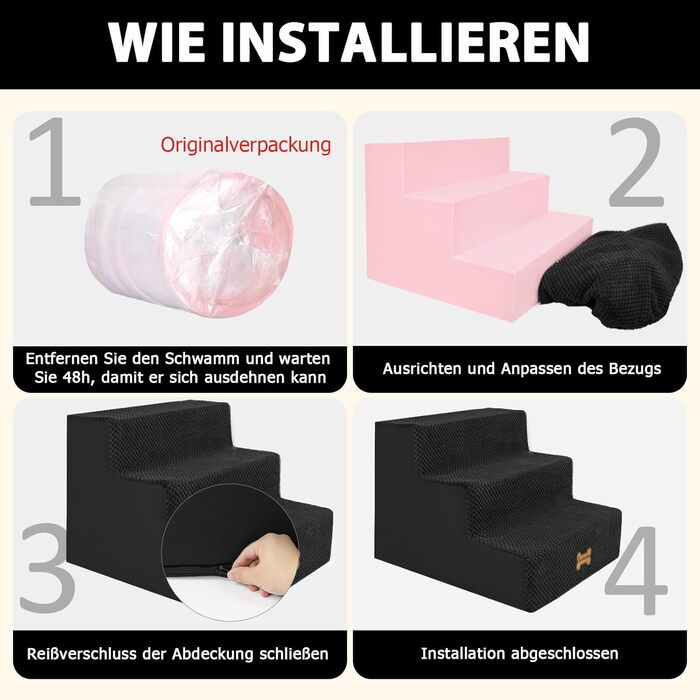 Сходинка для собак Непфайві - 3 сходинки, чорний колір (H:34 см)