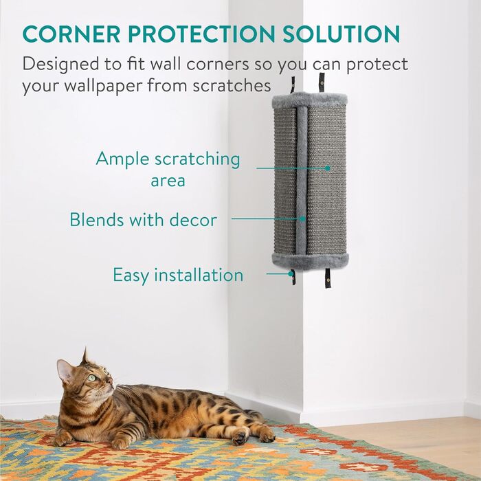 Настінне дряпачко для котів Navaris - 2 шт. дряпальні килимки, кутова стіна для котів - 43x22x2 см, кутова дряпка, кігтеточилка з сизалю (сірий)