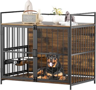 ROOMTEC клітка для великих собак, міцна, із 2 мисками з нержавіючої сталі, 121 см (внутрішні розміри: 116,8x73,7x90,2 см)