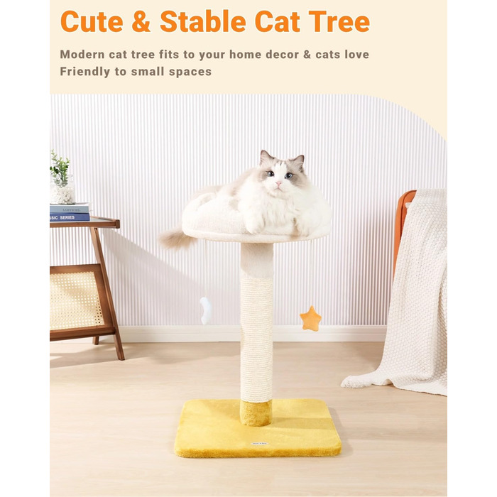 Великий котячий дерево Happi N Pets «Хмара» з лежаком, натуральний сизалевий когтеточка для домашніх котів, з м'якою полицею та іграшками, для кошенят і дорослих
