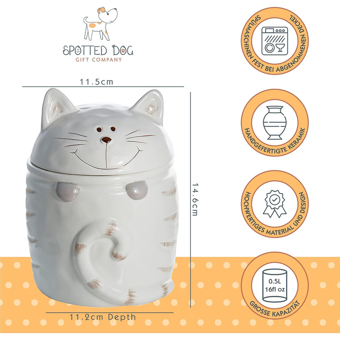 Набір керамічних контейнерів для зберігання Spotted Dog Gift Company, 2 шт. з кришкою, котячий дизайн, куховий декор, подарунок для любителів котів