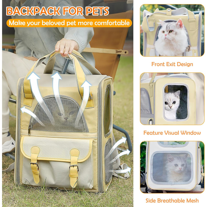 Рюкзак для тварин ALLSOPETS з сітчастим вікном: зручний та дихаючий для котів та собак, ідеальний для подорожей та прогулянок (жовтий)