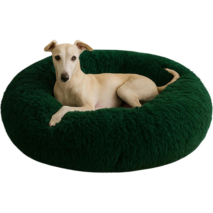 М'яке ліжко для собак знімний чохол 80 см - Ручна робота, пухнасте ліжко для собак, подушка для собак пухнаста - ліжко для котів, машинне прання - кругле ліжко для котів зелене 80 см, зелене