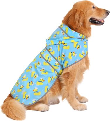 Дощовик для собак HDE з прозорою капюшоном, дощова куртка, пончо для малих, середніх та великих собак, в морському стилі, синій, розмір L