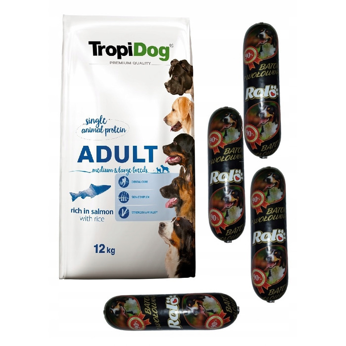 Сухий корм для собак TropiDog Premium Adult Лосось із рисом, 12 кг