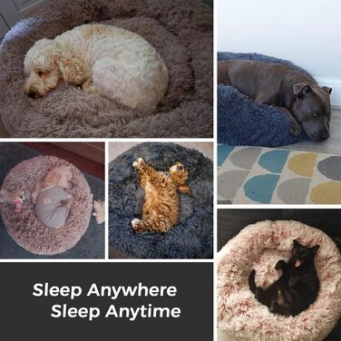 Кругле ліжко для собак SunStyle Home, середнього розміру, машинного прання, у формі пончика, антистрес, з антиковзним дном, 30 x 30 x 8 см, сірий колір