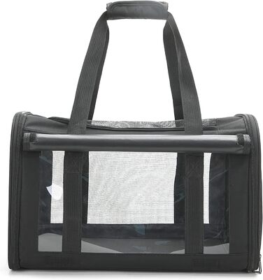 Транспортна переноска для собак та котів PETCUTE, складана, з внутрішнім ременем безпеки, схвалена авіакомпаніями, дихаюча, для подорожей та прогулянок (чорна)