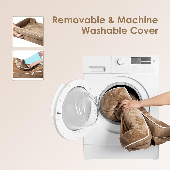 Ортопедичне ліжко для собак EHEYCIGA, 89x56 см, Memory Foam, для собак середніх та маленьких порід, водонепроникне, з високим бортиком, Kamel