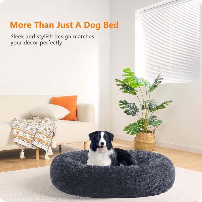 Ортопедичне ліжко для собак, кругленьке, подушка, диван для собак та котів, донат, м'яке, корзина для собак, можна прати, діаметр 90 см, темно-сірий, розмір 90 x 90 x 20 см, темно-сірий