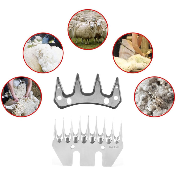 Ножиці для стрижки овець з нержавіючої сталі, універсальні, з змінними лезами (9 зубців, пряма леза + маятникове лезо)
