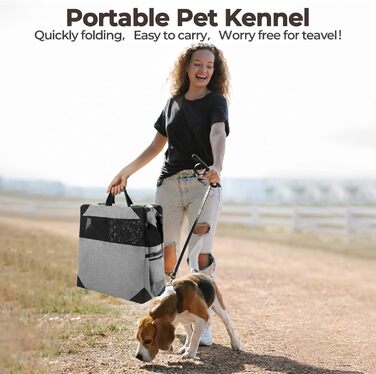 Складана переносна будка для собак великих порід, м'яка, для подорожей, для дому та вулиці, з міцним сітковим вікном (темно-сірий), 91.4 x 63.5 x 63.5 см