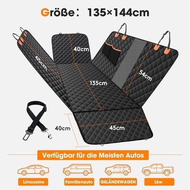 Захист для автосидіння для собак JOEJOY, 135 x 144 см, чорний. Водонепроникний, стійкий до подряпин, з боковим захистом та віконцем. Підходить для авто, мінівена, SUV.