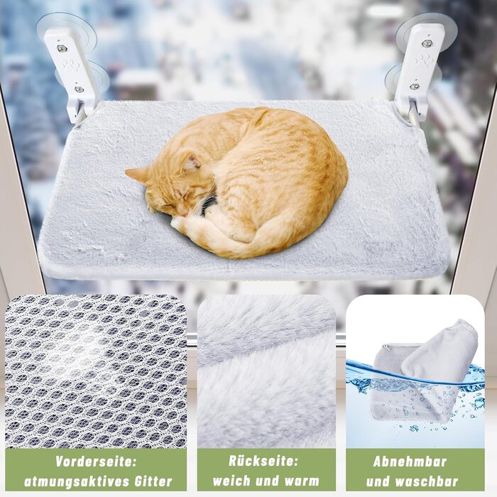 Кігтеточка-ліжко для котів Casgee на вікно 60x30 см, сіра, XL, з кріпленням на присосках, до 20 кг